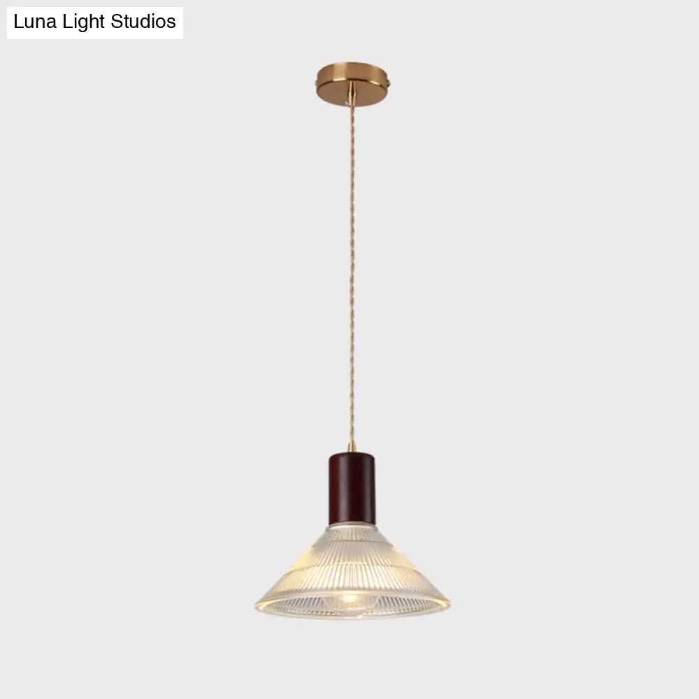 Simple Style Ribbed Glass Pendant Light Fixture For Bedroom Brown / Cone