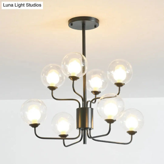 Sleek Black/Gold Flush Spherical Bedroom Light - Minimalist Clear Glass 8 Lights Black