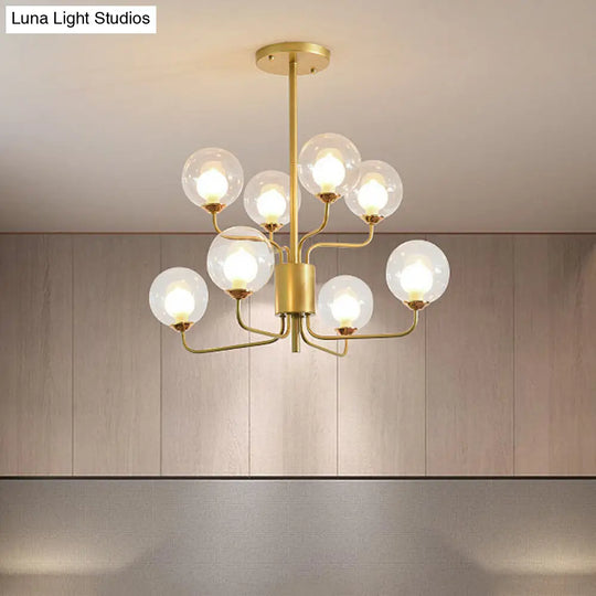 Sleek Black/Gold Flush Spherical Bedroom Light - Minimalist Clear Glass 8 Lights Gold
