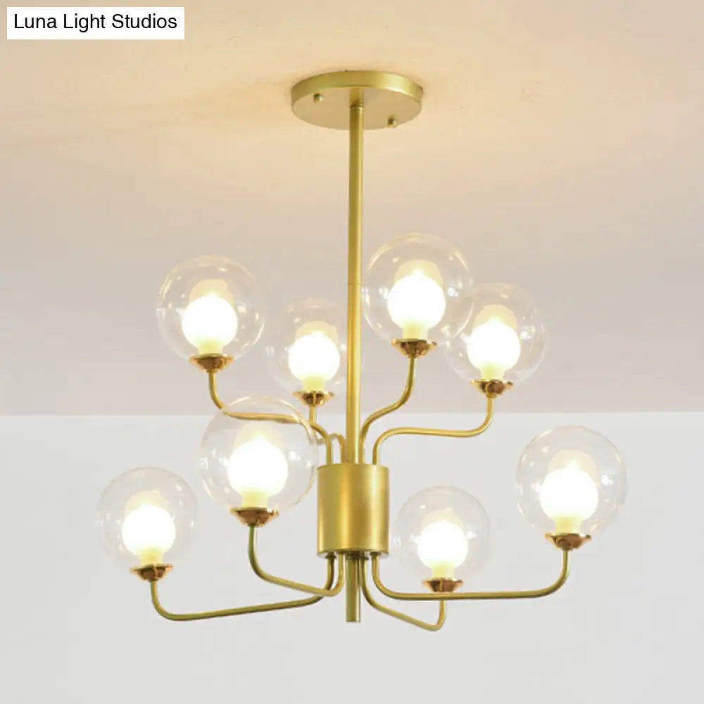 Sleek Spherical Bedroom Semi Flush Lighting: Clear Glass 8 Lights In Black/Gold