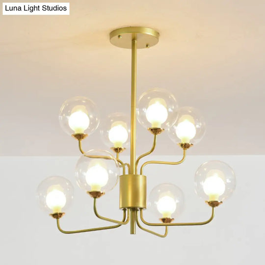 Sleek Spherical Bedroom Semi Flush Lighting: Clear Glass 8 Lights In Black/Gold