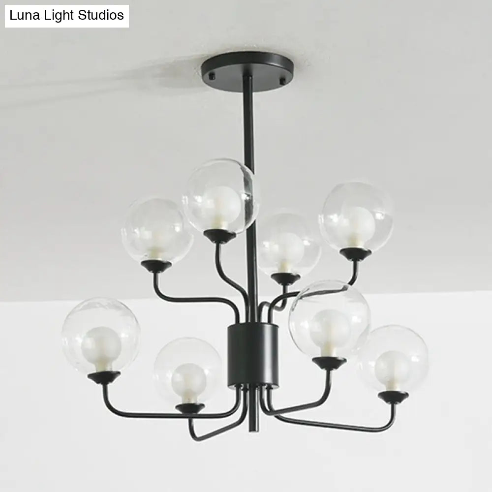 Sleek Spherical Bedroom Semi Flush Lighting: Clear Glass 8 Lights In Black/Gold
