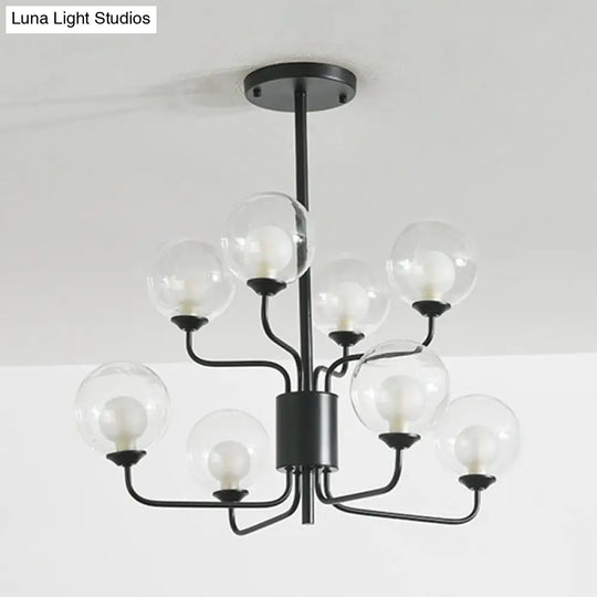 Sleek Spherical Bedroom Semi Flush Lighting: Clear Glass 8 Lights In Black/Gold
