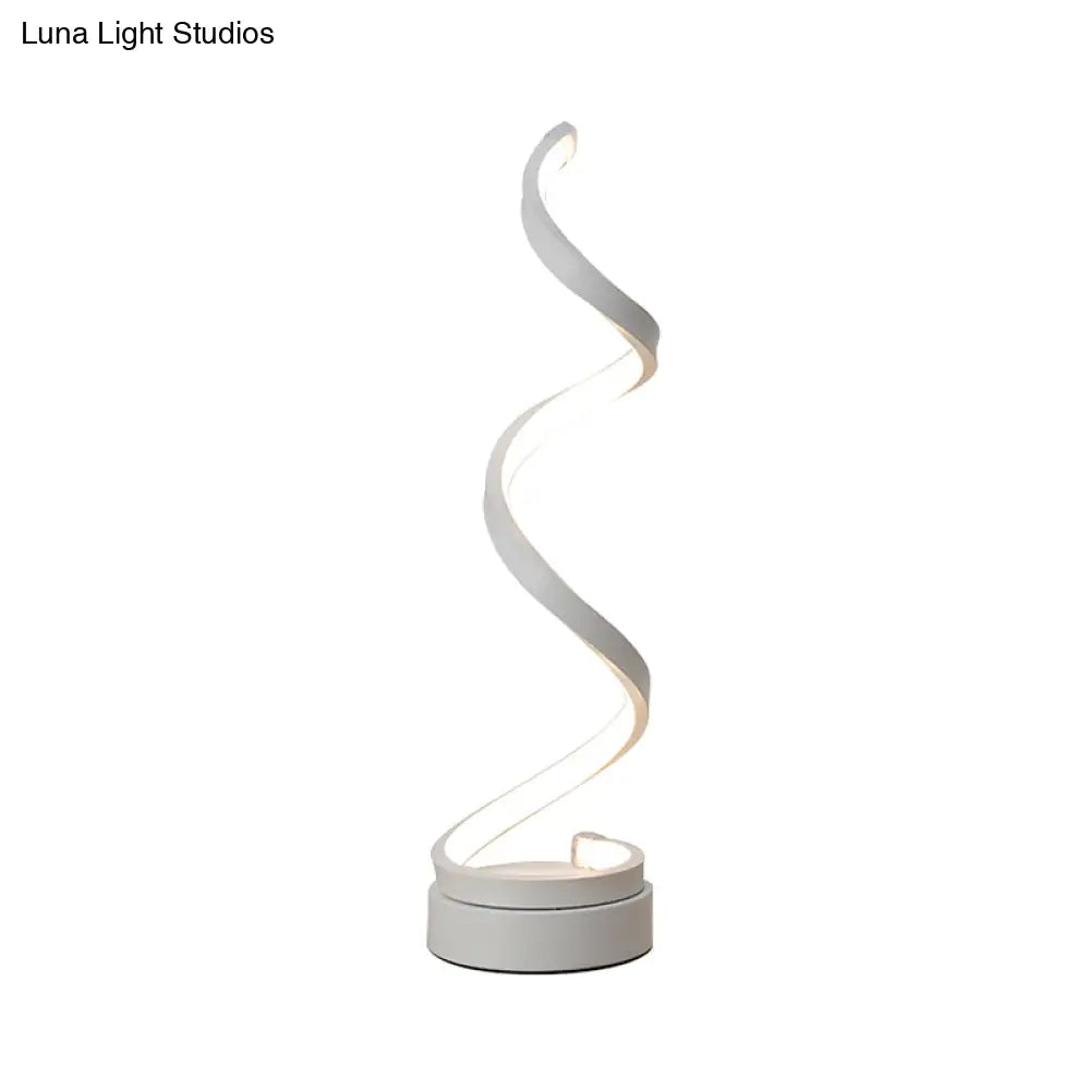 Sleek Spiral Ribbon Metal Table Lamp: Simplicity Black/White/Gold Led Task Lighting With Circle