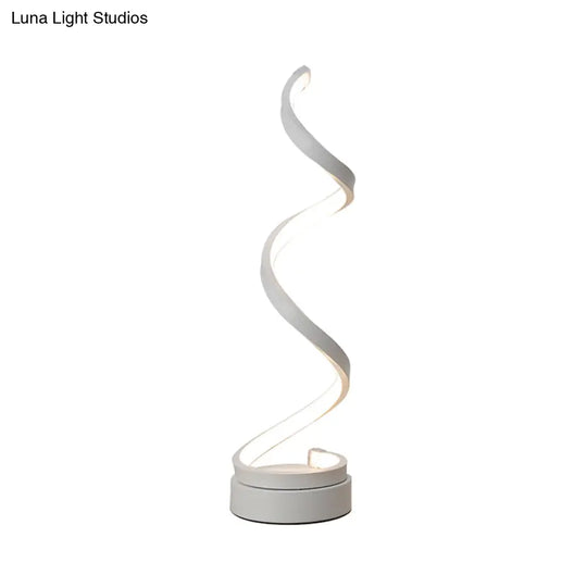 Sleek Spiral Ribbon Metal Table Lamp: Simplicity Black/White/Gold Led Task Lighting With Circle