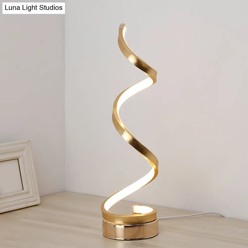 Sleek Spiral Ribbon Metal Table Lamp: Simplicity Black/White/Gold Led Task Lighting With Circle