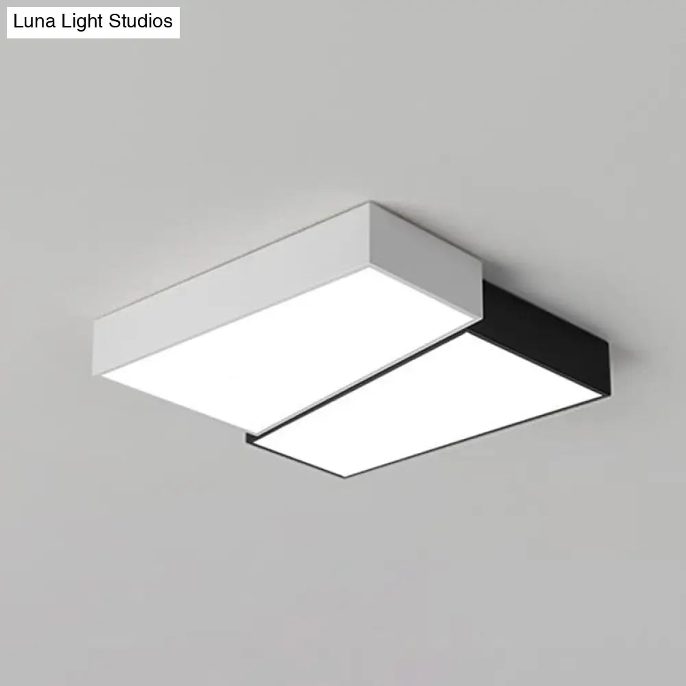 Sleek Square Led Flush Mount Ceiling Light For Modern Bedrooms - Black And White