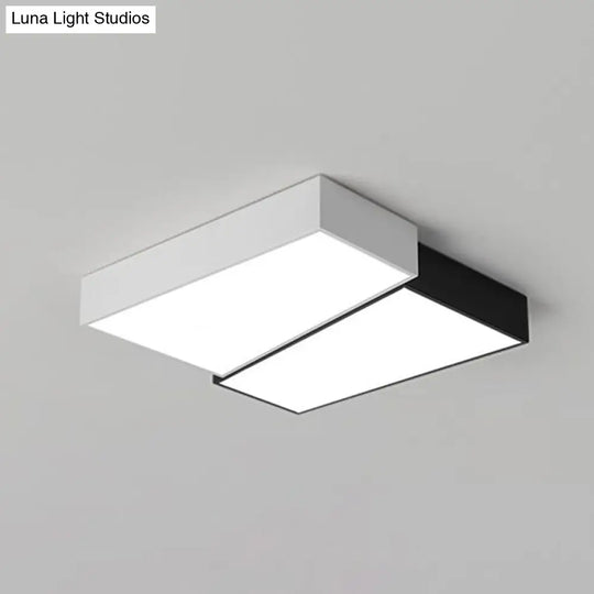 Sleek Square Led Flush Mount Ceiling Light For Modern Bedrooms - Black And White