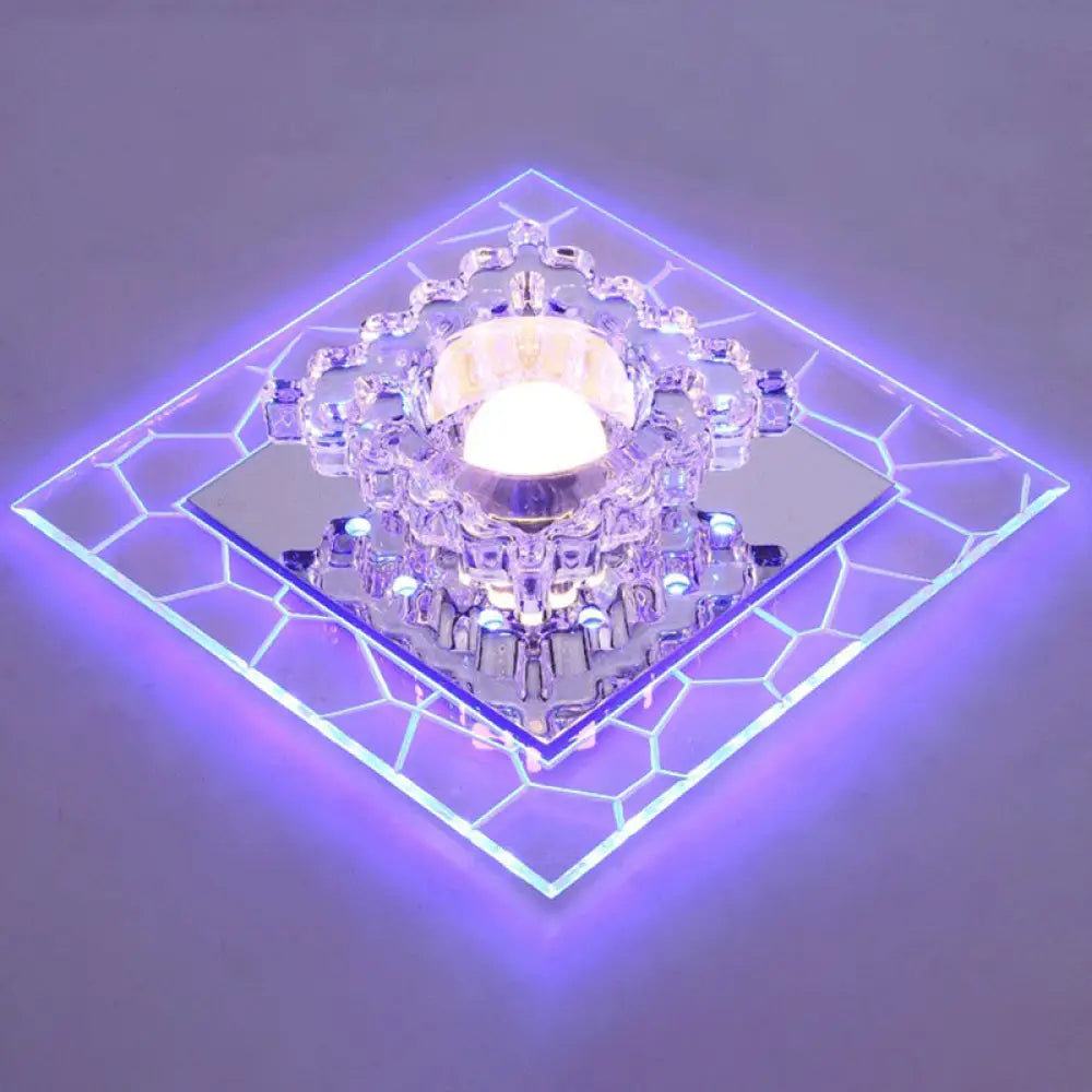 Sleek Square Led Flush Mount Crystal Ceiling Light Clear Corridor Fixture