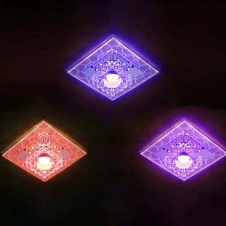 Sleek Square Led Flush Mount Crystal Ceiling Light – Clear Corridor Fixture / 5W 6 Color