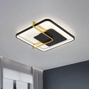 Sleek Square Thin Ceiling Flushmount Lamp - Minimalistic Acrylic Black/White - Gold Flush Light