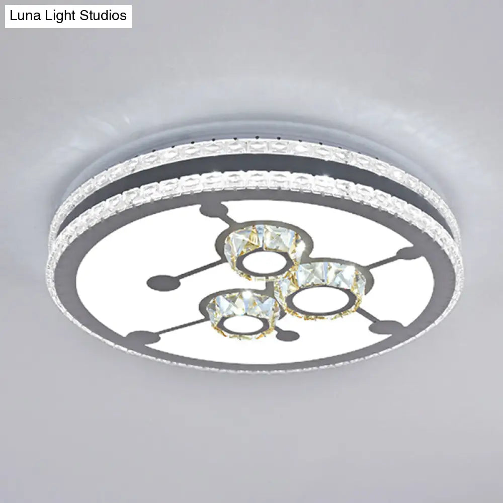 Sleek Stainless-Steel Drum Led Flush Mount Light With Crystal Accent Perfect For Bedrooms / Remote