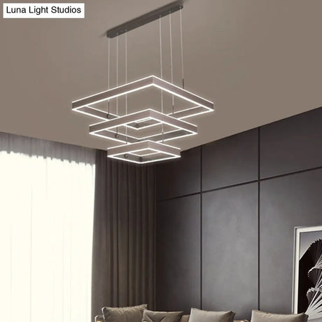 Sleek Tiered Square Chandelier Led Pendant Light In Coffee For Metallic Living Room