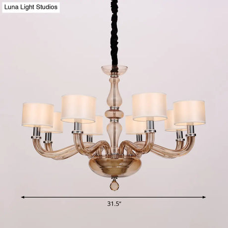 Sleek Traditionary Spuntik Chandelier Light With 6/8/12 Amber Glass Pendant Lamp Heads & White