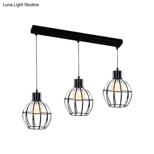 Sleek Vintage Black Metallic Ceiling Lamp - Global Suspended Light With Cage Shade