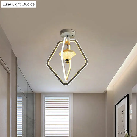 Sleek White Acrylic Led Ceiling Light For Corridor - Dual - Pentagon Semi - Flush Mount