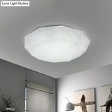 Sleek White Diamond Ceiling Fixture W/ Integrated Led Flush Mount For Living Room - Acrylic Shade