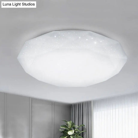 Sleek White Diamond Ceiling Fixture W/ Integrated Led Flush Mount For Living Room - Acrylic Shade