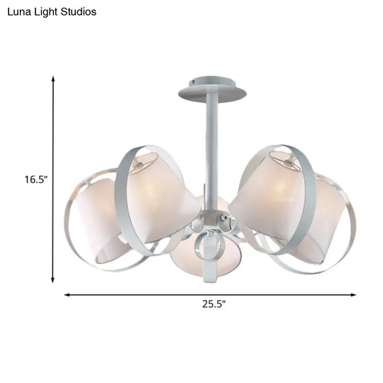 Sleek White Kitchen Flush Mount With 5 Fabric-Head Semi Light And Metal Cage