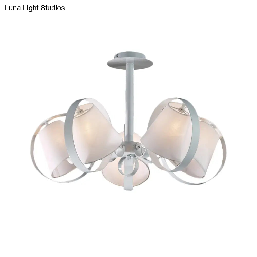 Sleek White Kitchen Flush Mount With 5 Fabric - Head Semi Light And Metal Cage
