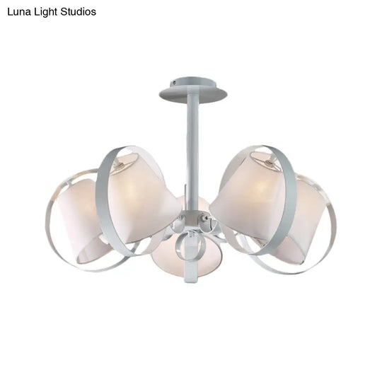 Sleek White Kitchen Flush Mount With 5 Fabric - Head Semi Light And Metal Cage