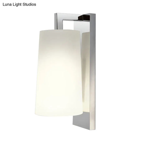Sleek White Sconce With Chrome Arm - Fabric Wall Lighting For Simplistic Illumination