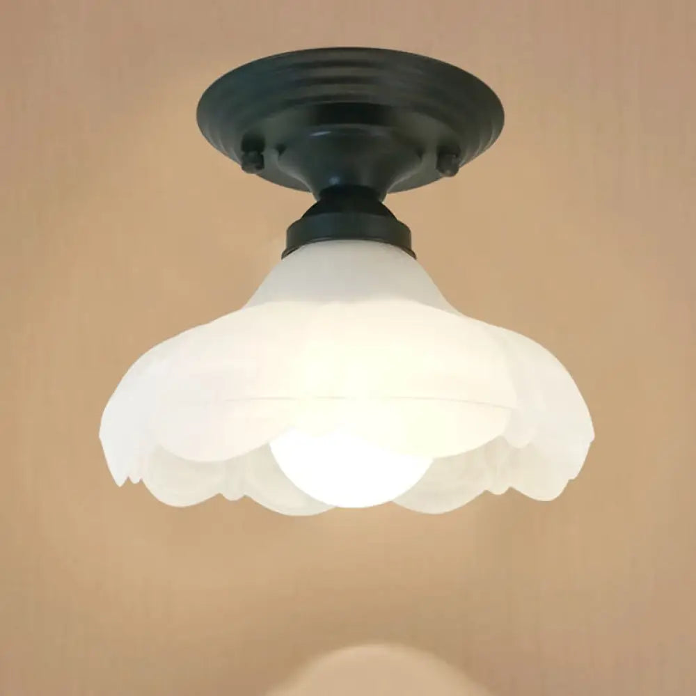 Sleek White Simplicity Ceiling Lamp With Frosted Glass Shade For Bedroom Lighting Black / Flower