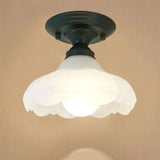 Sleek White Simplicity Ceiling Lamp With Frosted Glass Shade For Bedroom Lighting Black / Flower