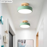 Sleek Wood Semi Flush Mount Led Ceiling Light With Round Acrylic Shade - Simplicity At Its Best!