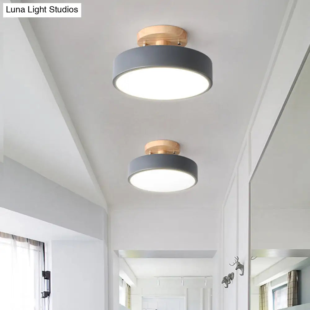 Sleek Wood Semi Flush Mount Led Ceiling Light With Round Acrylic Shade - Simplicity At Its Best!