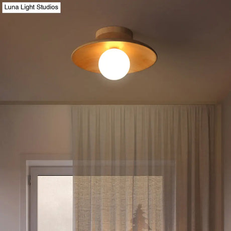 Sleek Wooden Ceiling Light - Mini Semi Flush Mount Hallway Lamp