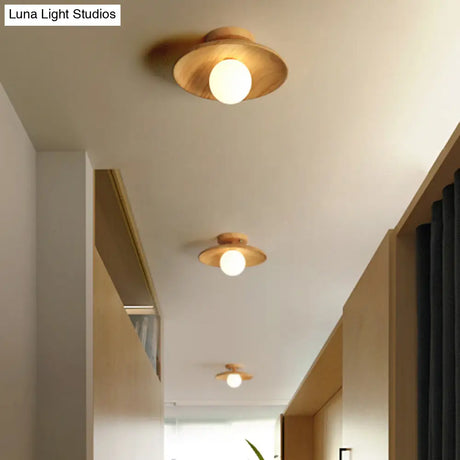 Sleek Wooden Ceiling Light - Mini Semi Flush Mount Hallway Lamp