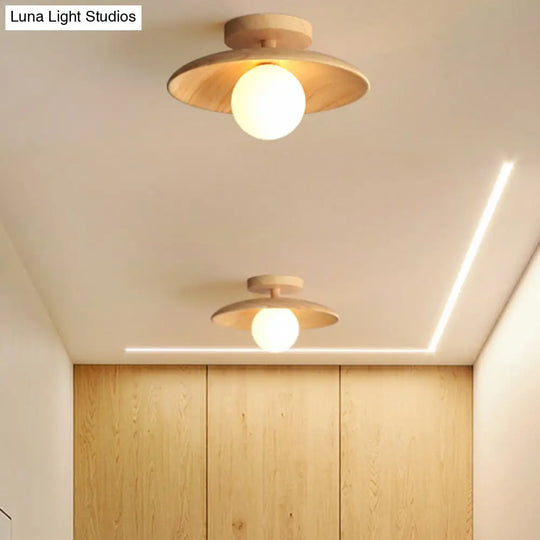 Sleek Wooden Ceiling Light - Mini Semi Flush Mount Hallway Lamp