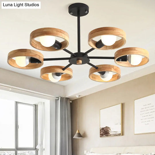 Circle Shaped Wooden Pendant Chandelier - Simplicity For Bedroom Lighting 6 / Black