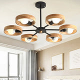 Sleek Wooden Circle Chandelier Pendant Light For Bedroom Decor 6 / Black
