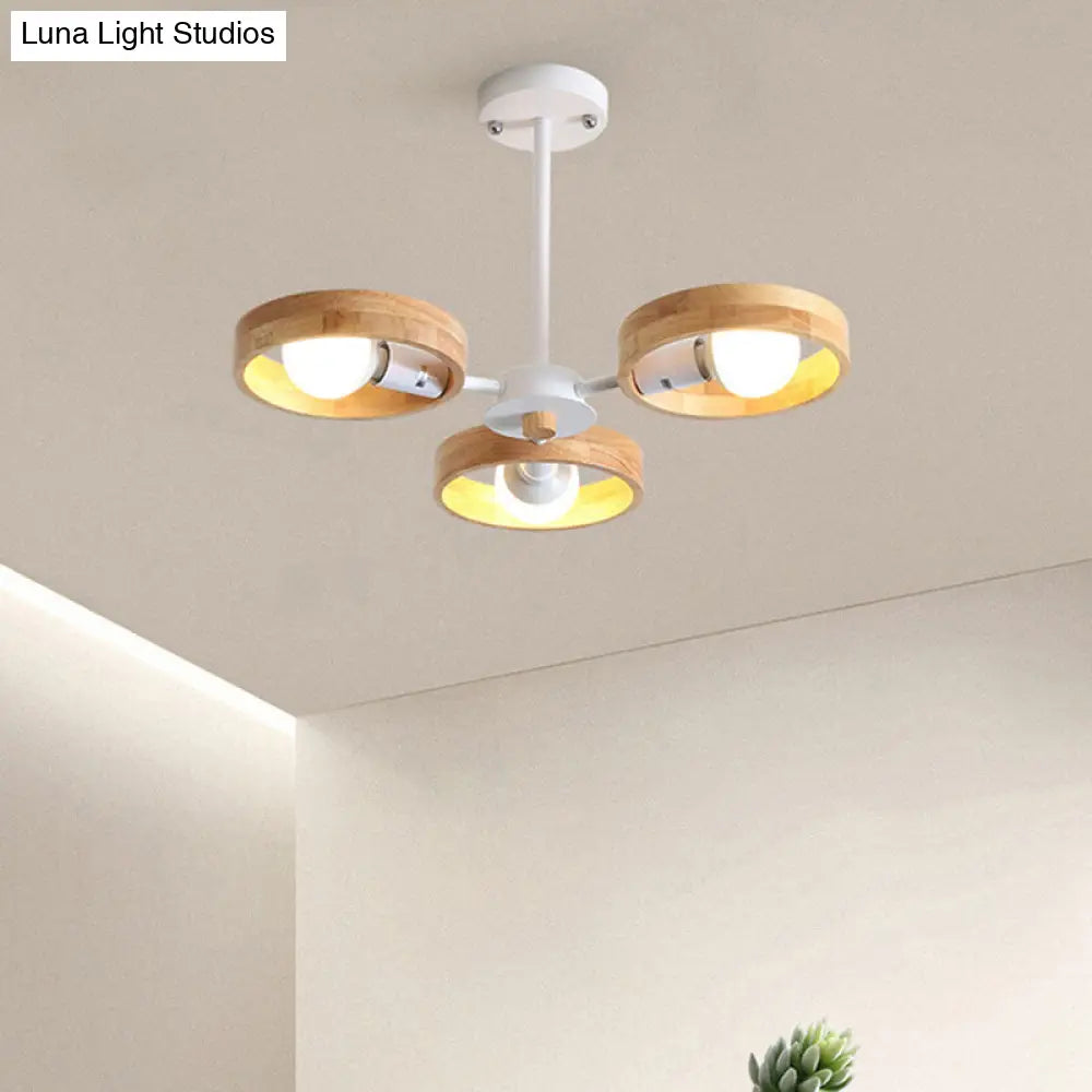 Circle Shaped Wooden Pendant Chandelier - Simplicity For Bedroom Lighting 3 / White