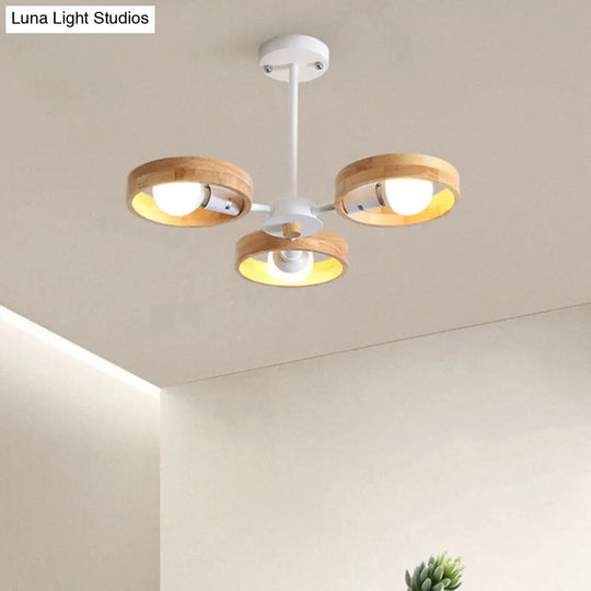 Circle Shaped Wooden Pendant Chandelier - Simplicity For Bedroom Lighting 3 / White