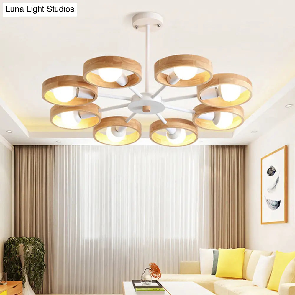 Circle Shaped Wooden Pendant Chandelier - Simplicity For Bedroom Lighting 8 / White