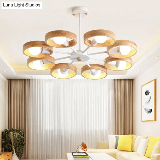 Circle Shaped Wooden Pendant Chandelier - Simplicity For Bedroom Lighting 8 / White