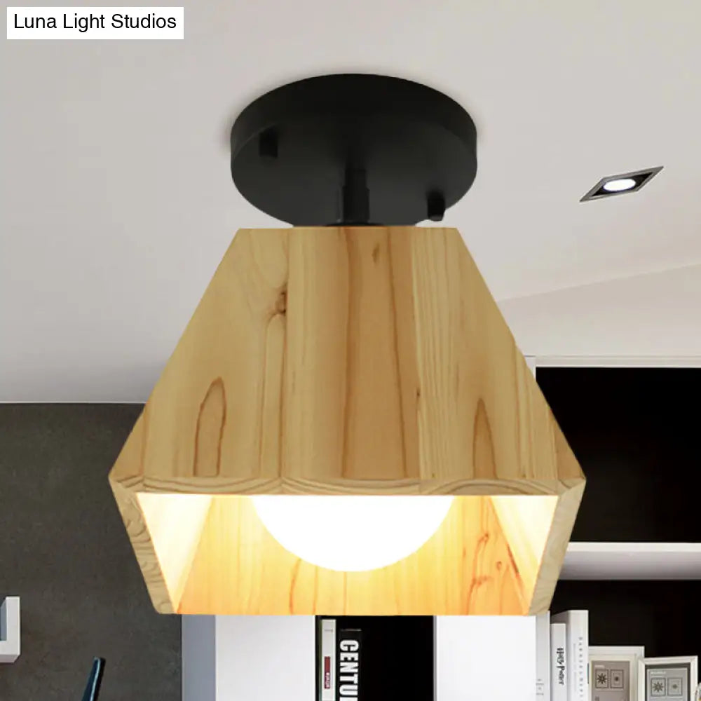 Sleek Wooden Trapezoid Semi Mount Lighting - Modern Style For Bedroom Ceiling (1/2/3 Lights) 1 /