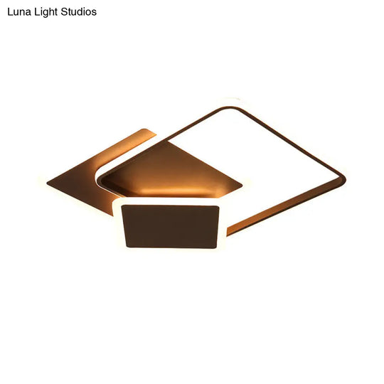 Slim Square Flush Led Coffee Lamp - Modern 19/21.5 Wide Acrylic Ceiling Mount Light
