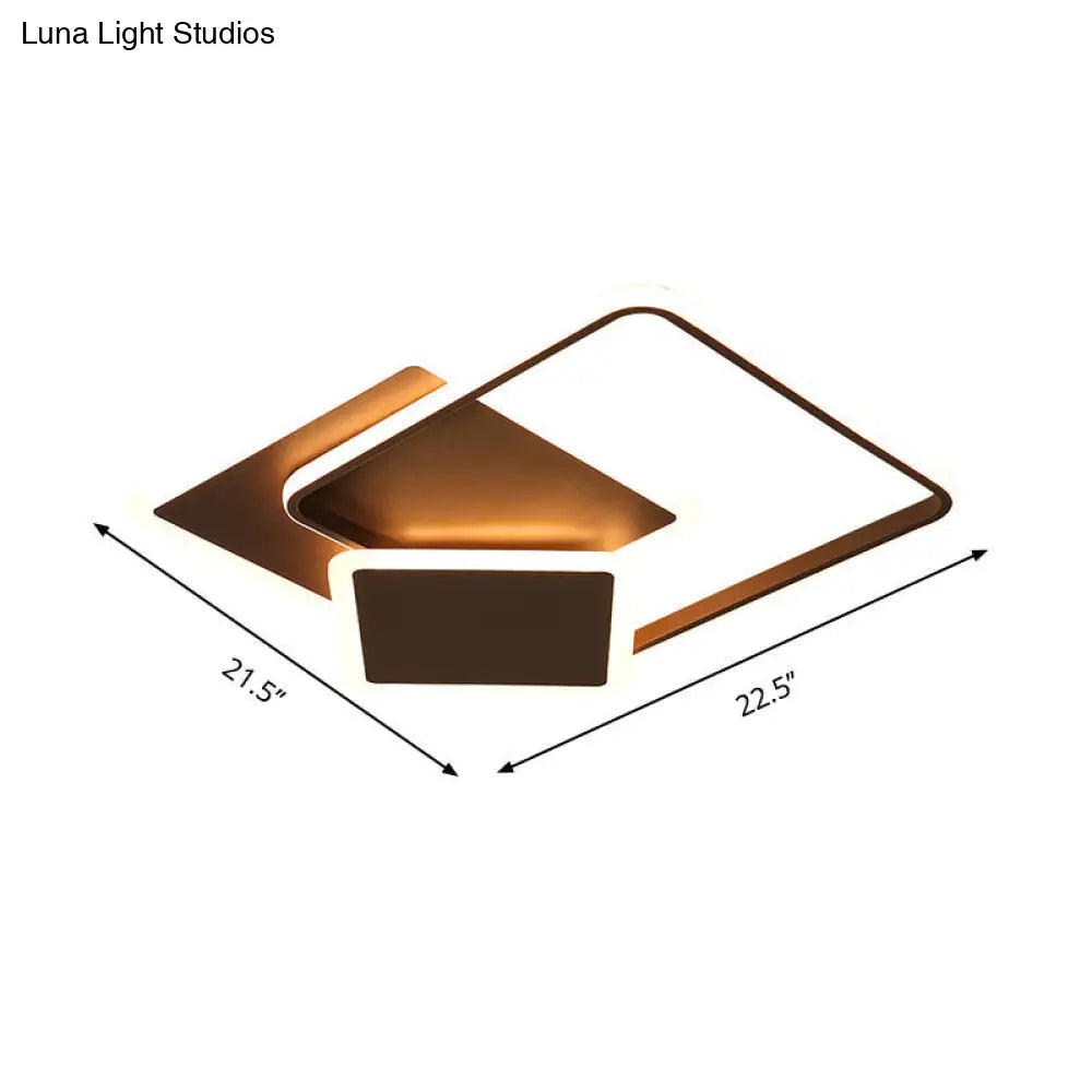 Slim Square Flush Led Coffee Lamp - Modern 19’/21.5’ Wide Acrylic Ceiling Mount Light