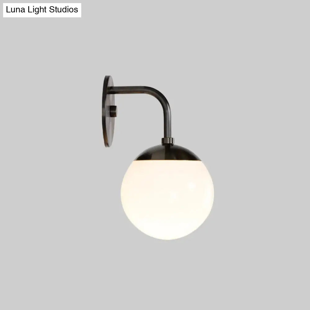 Small Black Bowed Sconce Lamp - Single Opaline Matte Glass Wall Light Fixture