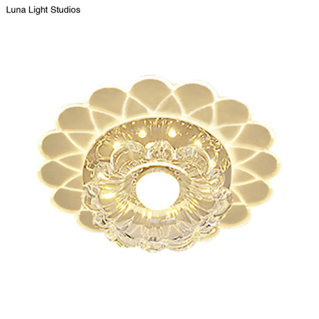 Small Led Ceiling Light Fixture - Crystal Clear Flush Mount Layered Flower Design
