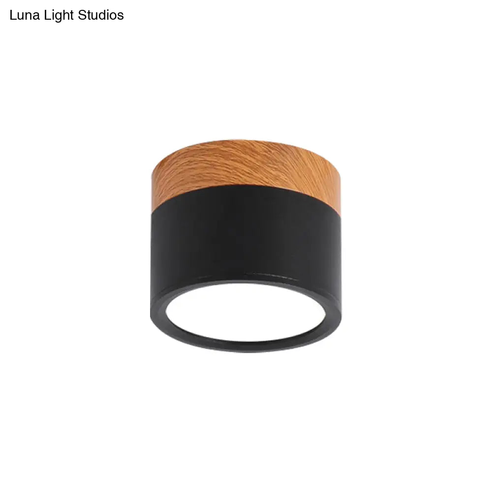 Small Macaron Metal Flush Mount Ceiling Light For Kitchen Bar - Yellow/Blue/Black & Wood