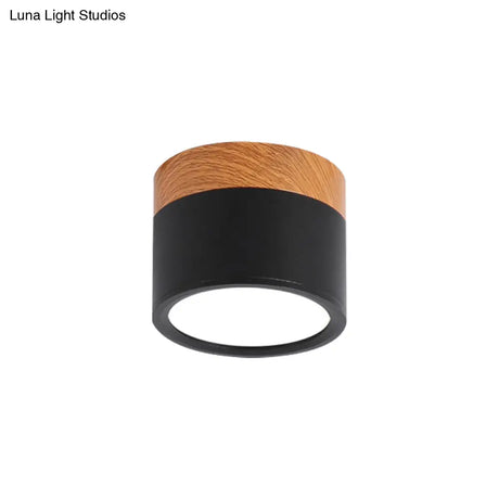 Small Macaron Metal Flush Mount Ceiling Light For Kitchen Bar - Yellow/Blue/Black & Wood