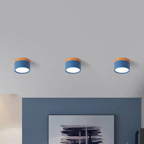 Small Macaron Metal Flush Mount Ceiling Light For Kitchen Bar - Yellow/Blue/Black & Wood Dark Blue