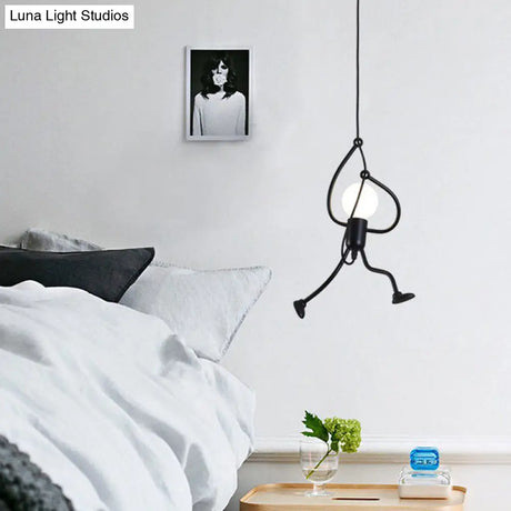 Small Man 1-Bulb Black Pendant Ceiling Light: Contemporary Metallic Hanging Light For Living Room