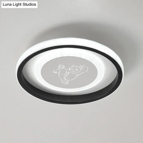 Smile/Anchor/Panda Pattern Circular Led Flush Ceiling Mount Lamp In Cartoon Acrylic Black