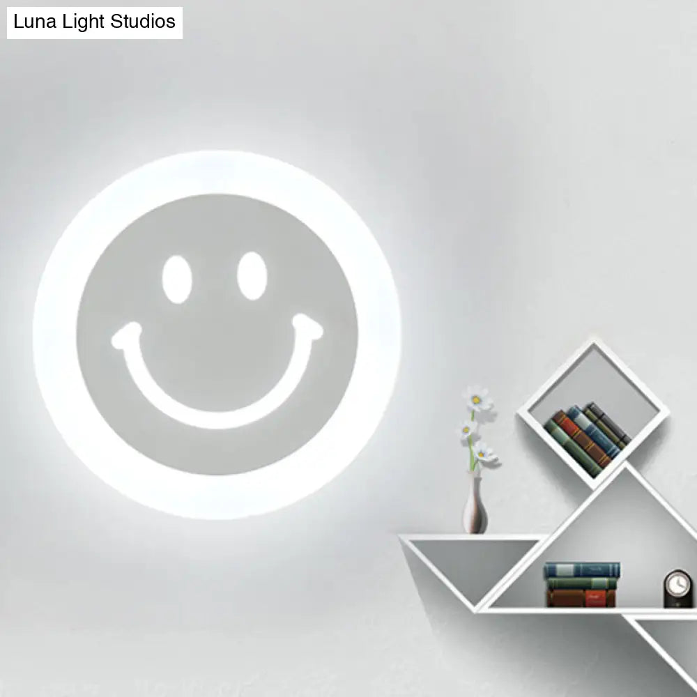 Smiley Face Led Sconce Lamp - Ultra-Thin Acrylic Shade Warm/White Wall Lighting